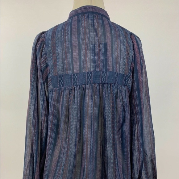Lucky Brand Blue and Red sheer Long Sleeve Blouse small - Picture 3 of 5